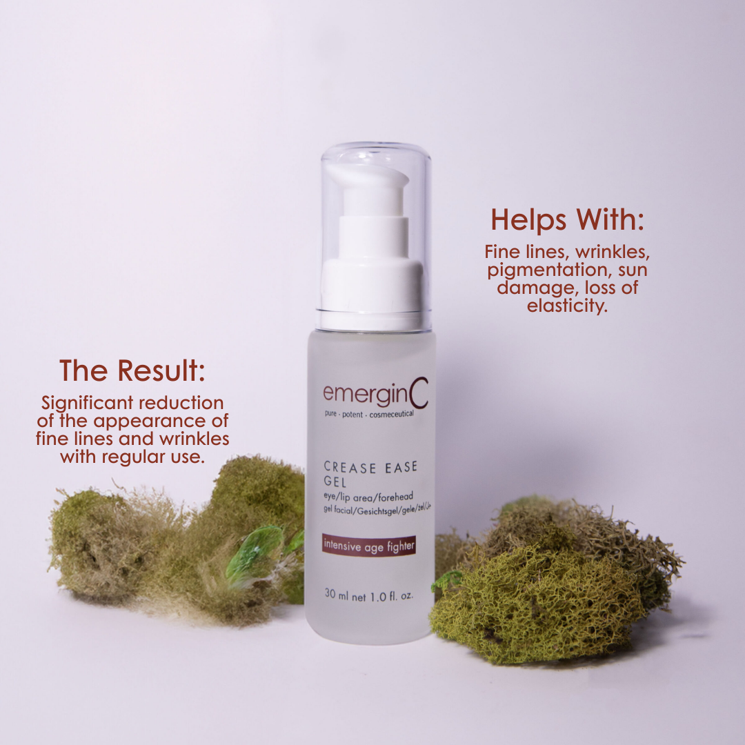 emerginC Crease Ease Gel 30ml – anti-ageing peptide formula to reduce fine lines and wrinkles.