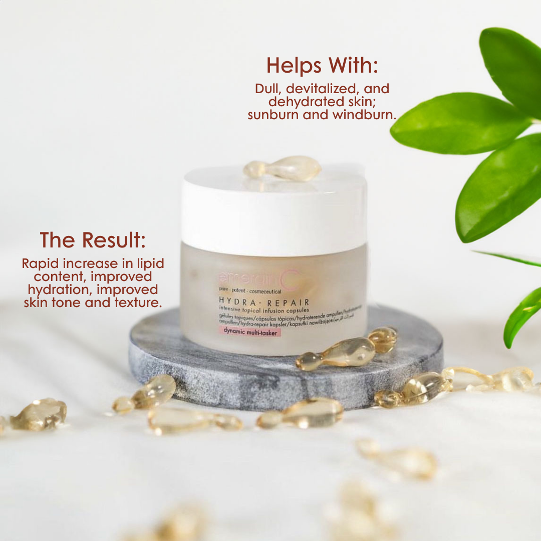 emerginC Hydra-Repair Capsules – intensive moisturising capsules to soothe dry, damaged skin.