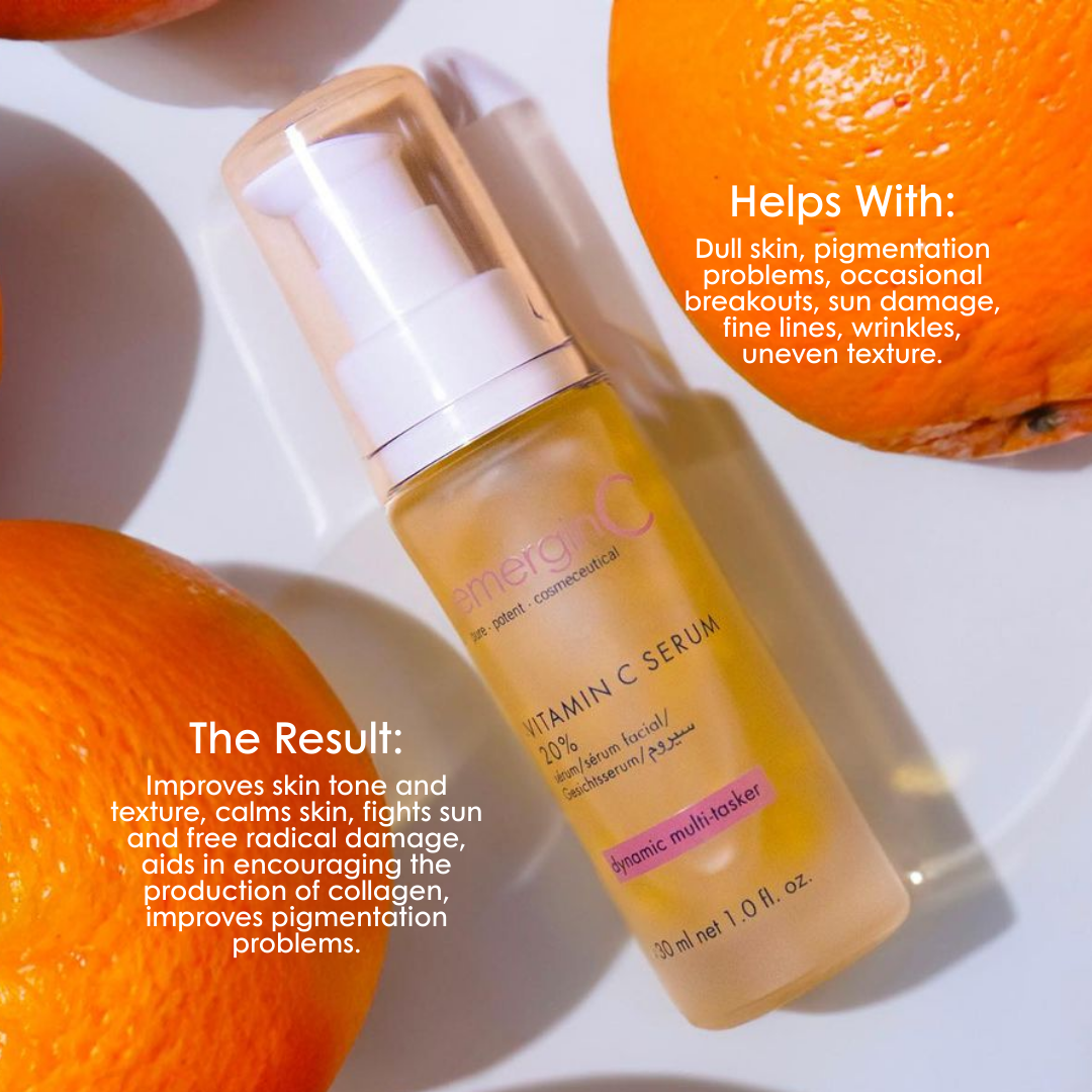 emerginC Vitamin C Serum 20% – high-strength vitamin C serum for enhanced glow and collagen support.