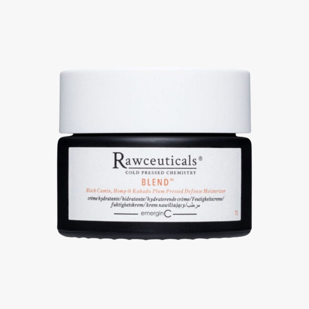 emerginC Australia Rawceuticals Blend pressed facial moisturiser in its black product jar.