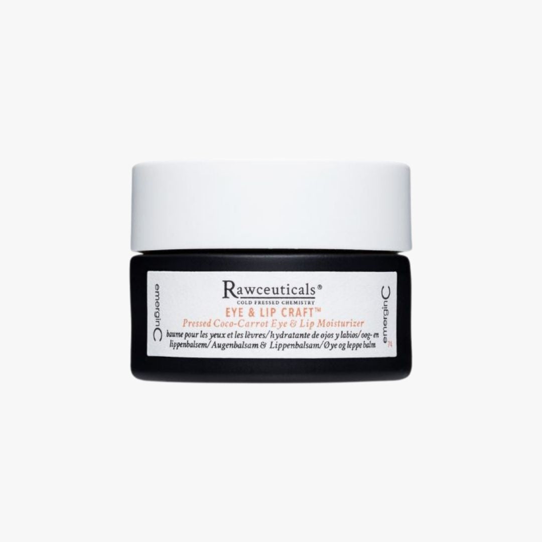 emerginC Australia Rawceuticals Eye and Lip Craft pressed moisturiser in its black jar.