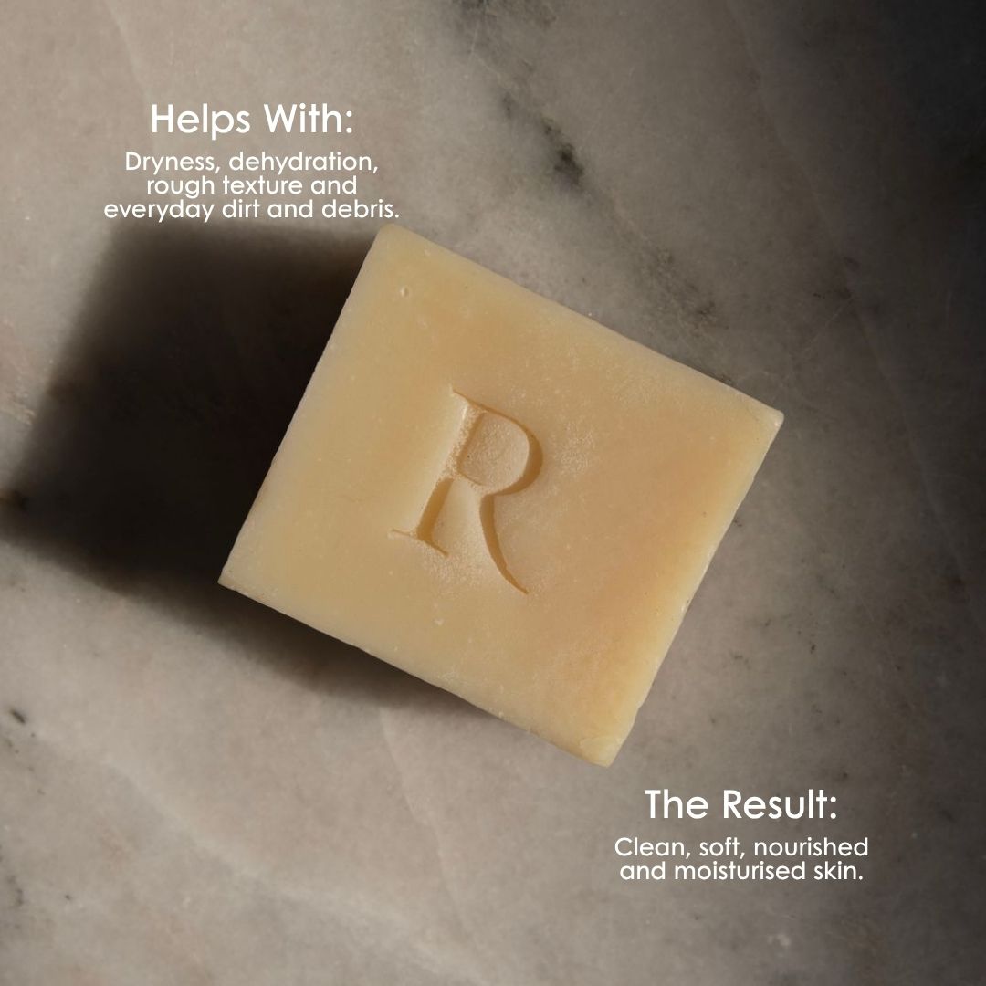 emerginC Australia Rawceuticals body cleansing bar for dryness and rough texture, leaving skin gently cleansed, moisturised and nourished.