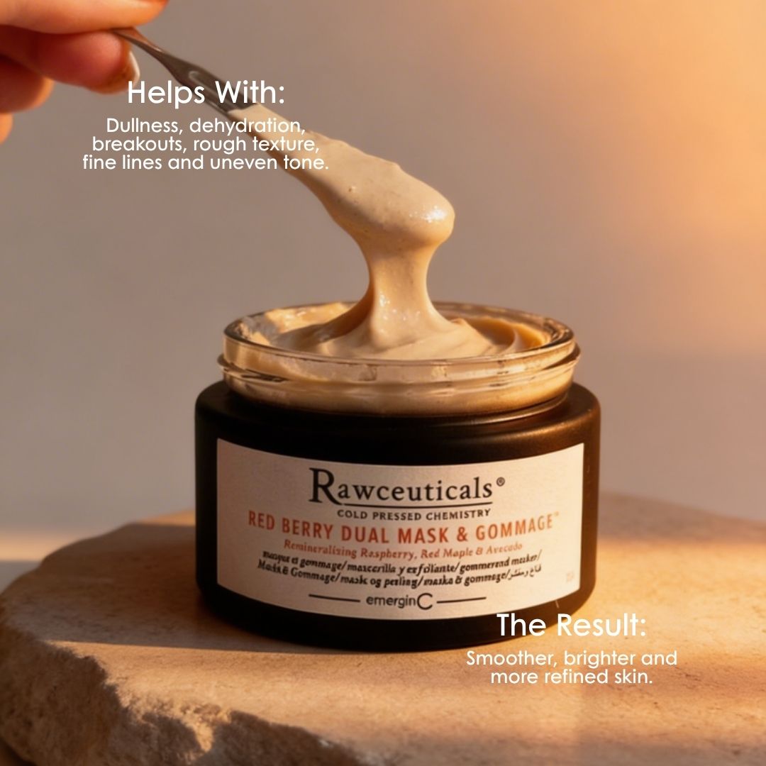 emerginC Australia Rawceuticals two-in-one mask and gommage for dryness, dullness and rough texture, leaving skin smoother, brighter and more refined.