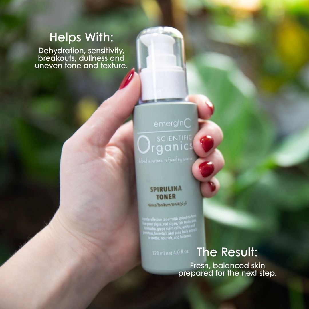 Scientific Organics toner for dehydration, sensitivity, breakouts and uneven tone, leaving skin fresh, balanced and prepared for skincare.