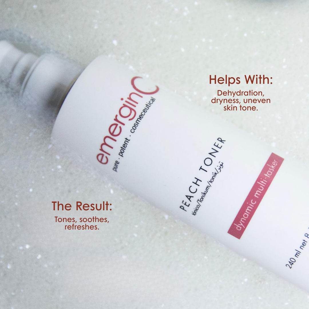 emerginC Peach Toner – refreshing toner with peach extract for bright, balanced skin.