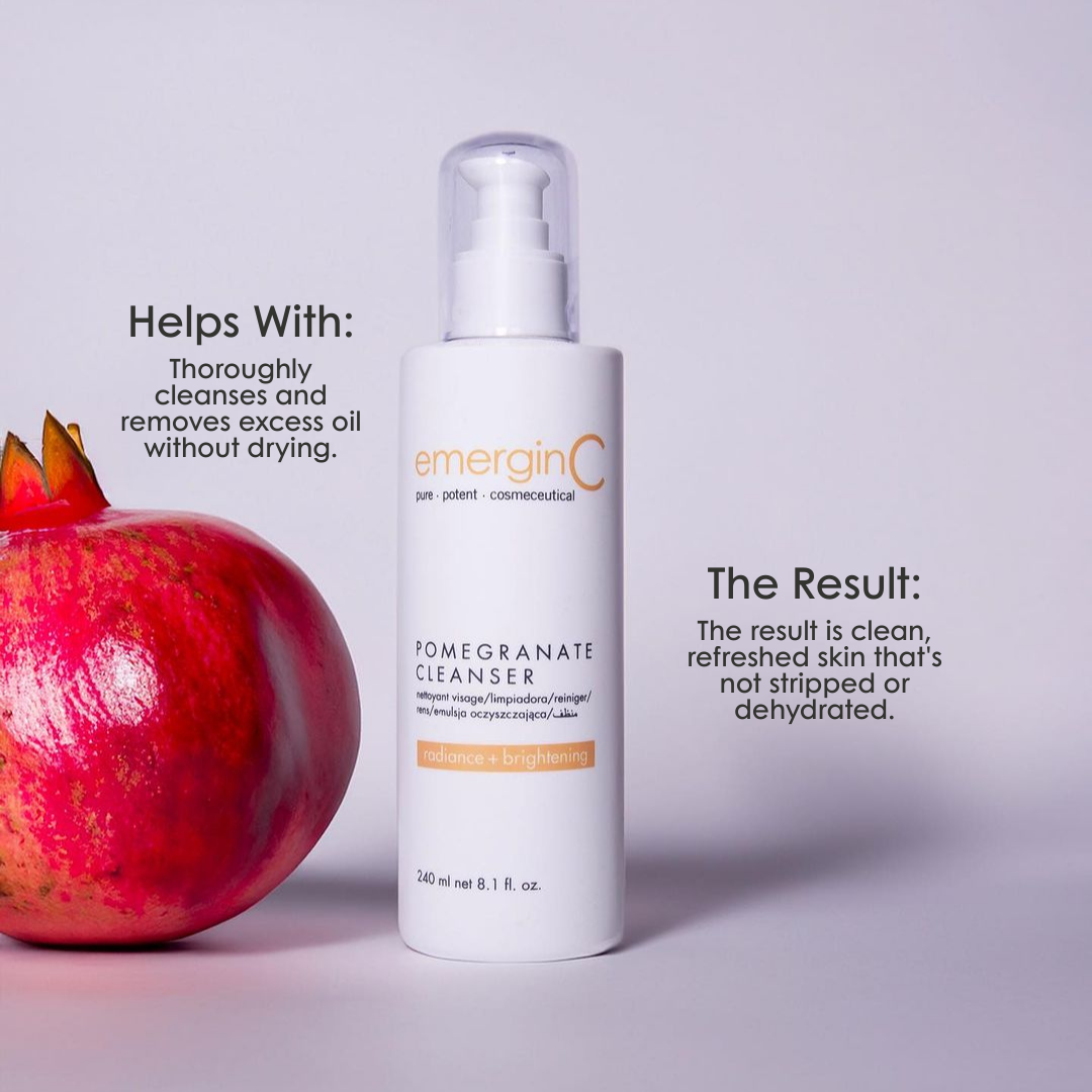 emerginC Pomegranate Cleanser antioxidant facial cleanser with pomegranate fruit. Helps cleanse skin and brighten dull complexions without stripping moisture.