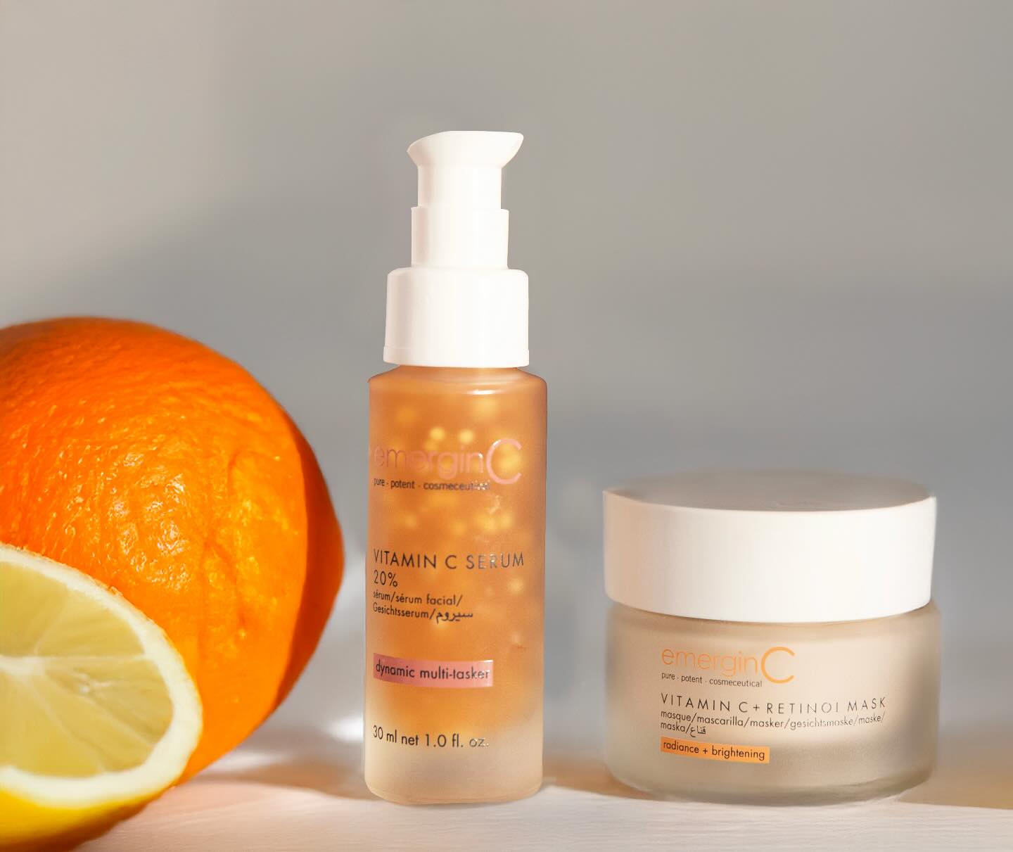 emerginC Vitamin C Serum 20% and Vitamin C + Retinol Mask to brighten and protect
