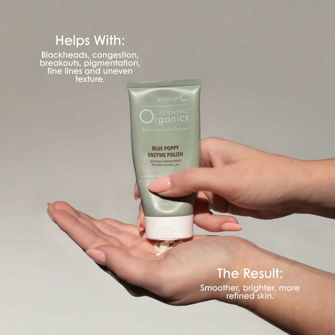 Scientific Organics Blue Poppy Enzyme Polish for blackheads, congestion, pigmentation and uneven texture, leaving skin smoother, brighter and refined.