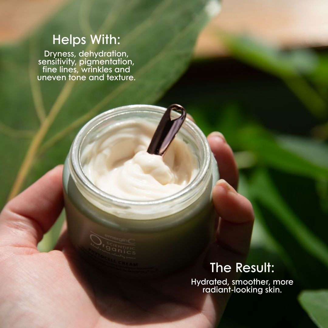 Scientific Organics Phytocell Cream for dryness, dehydration, sensitivity and uneven tone, leaving skin hydrated, smoother and more radiant.