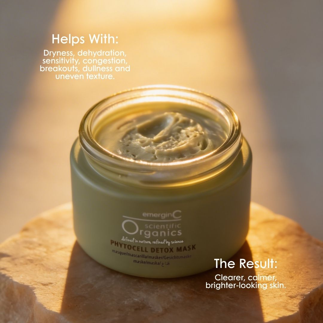 Scientific Organics Phytocell Detox Mask for congestion, excess oil, sensitivity and dullness, leaving skin clearer, calmer and brighter-looking.